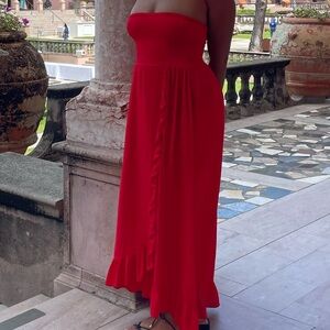 Red Strapless Maxi Dress